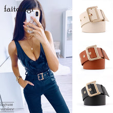Load image into Gallery viewer, Luxury Belt With Metal Buckle Black Wide Leather Women Waist Belts White Brown Ladies Dress Corset Belts cinturones para mujer
